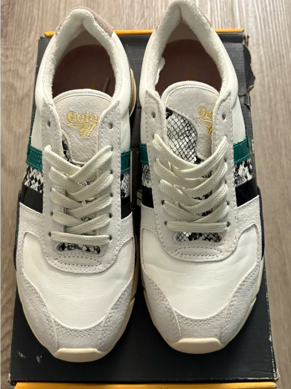 Gola Women's White Sneakers with Green & Black Accents